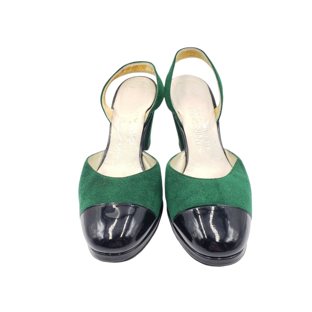 Vintage MCM Green Suede Patent Leather Heels Slingback Block Heel Mary Jane - Picture 11 of 11